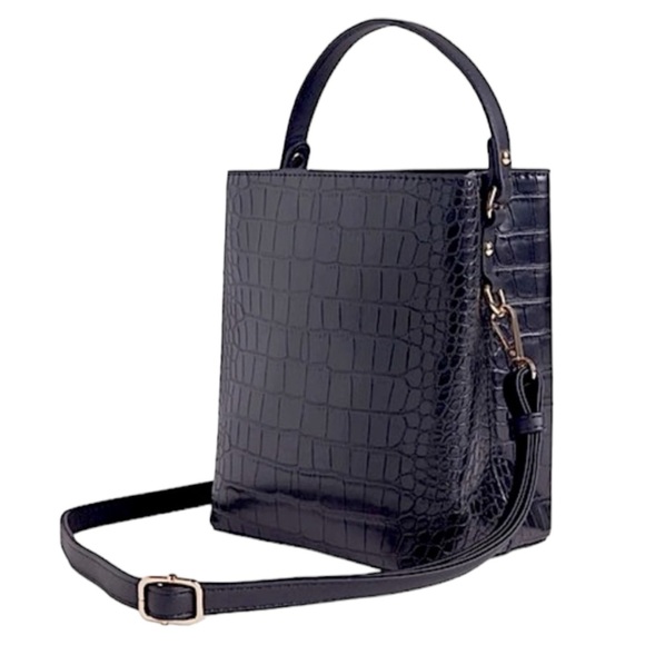 AOTA Bags Nwt Aota Black Crocodile Vegan Leather Crossbody Bucket